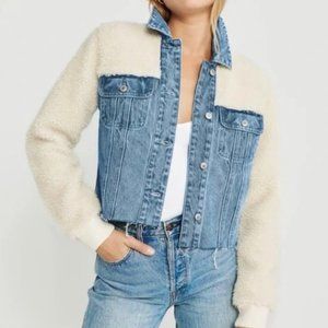 Abercrombie & Fitch Denim Sherpa Jacket in Medium Wash, Size M, NWT!